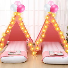 Windyun fleece blankets and trays arranged inside the teepee for cozy setup
