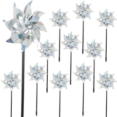 Winemana reflective pinwheels sparkle in sunlight to deter birds in the garden.