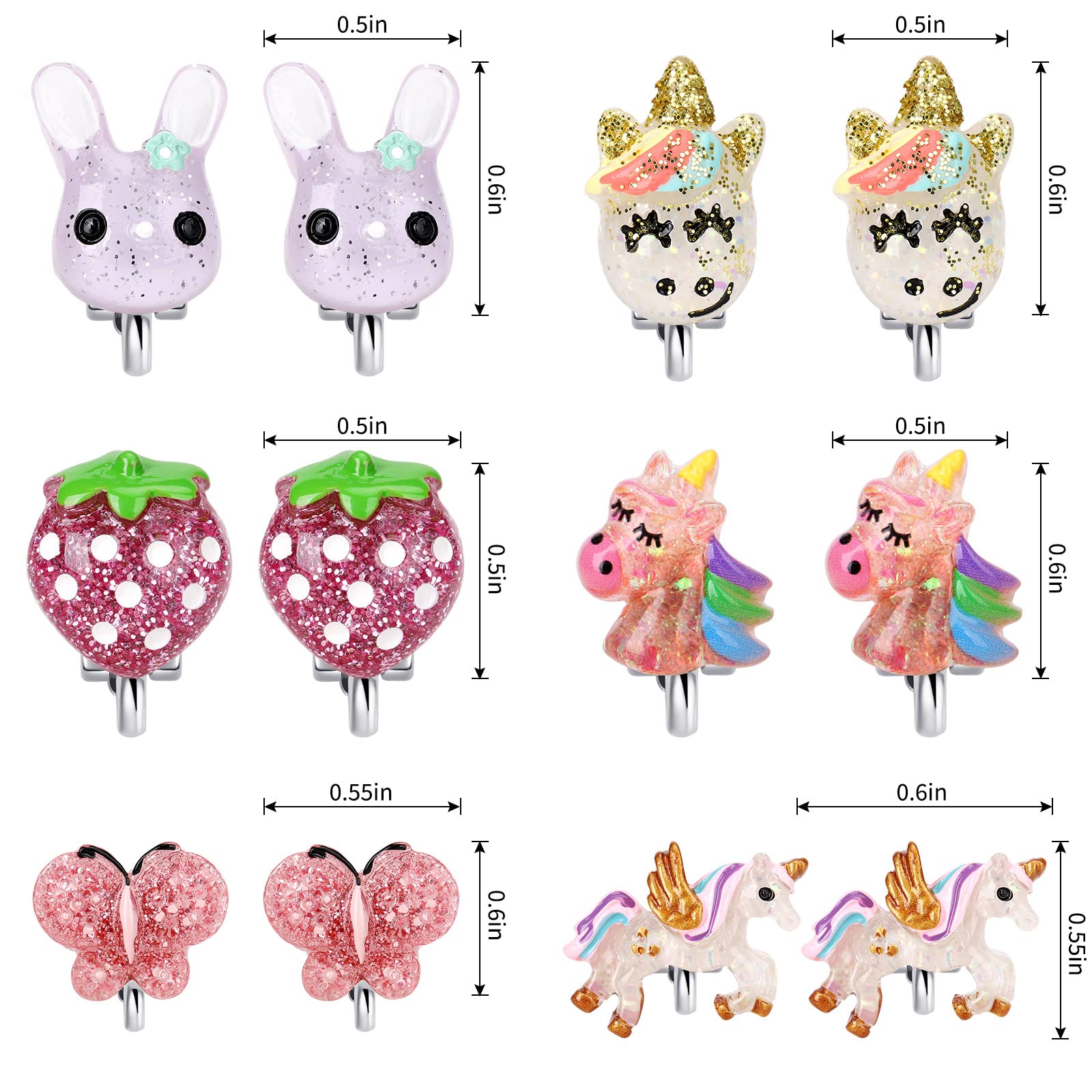 Wingchold butterfly clip-on earrings for girls, sparkling party look.