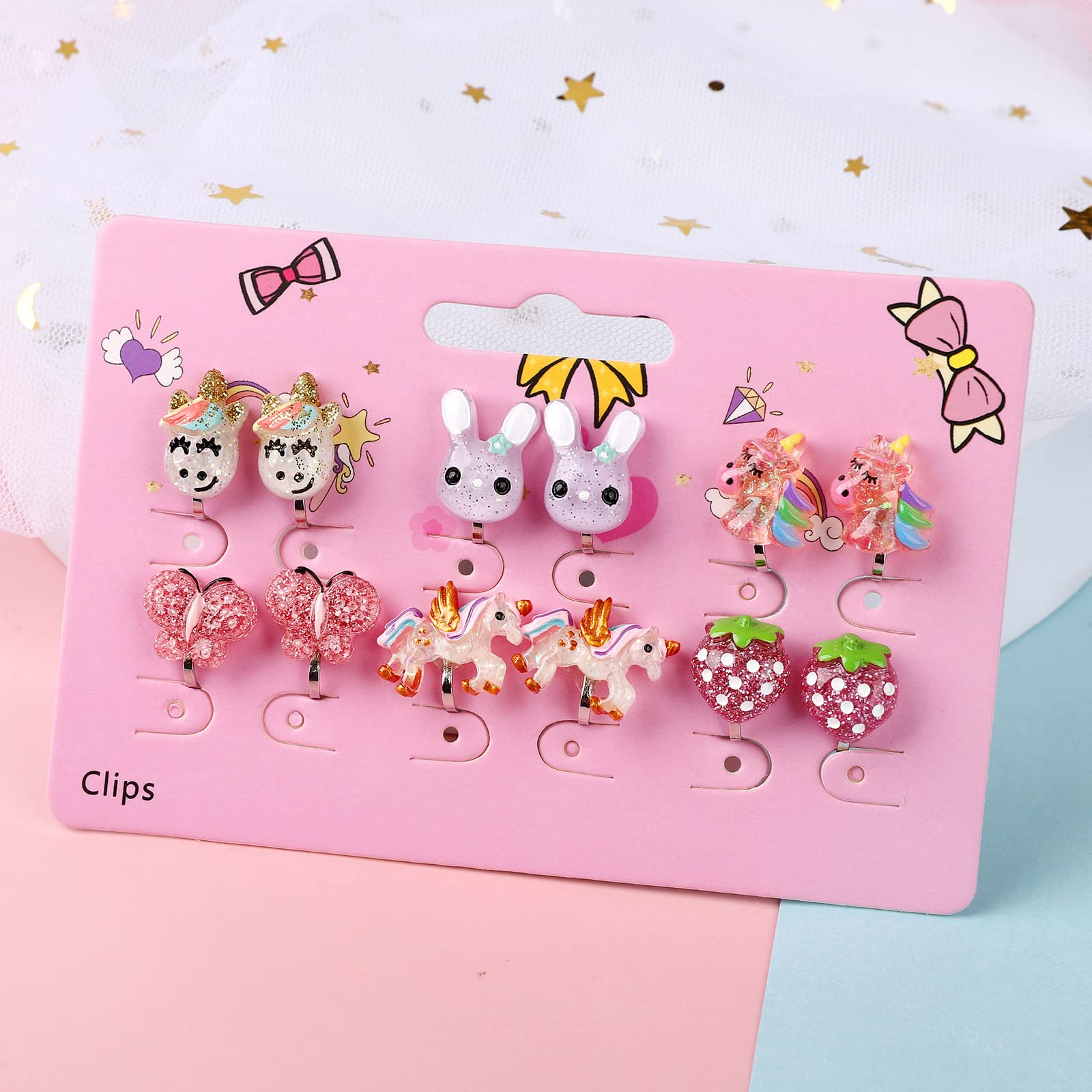 Wingchold strawberry clip-on earrings set of 6, cute daily wear.