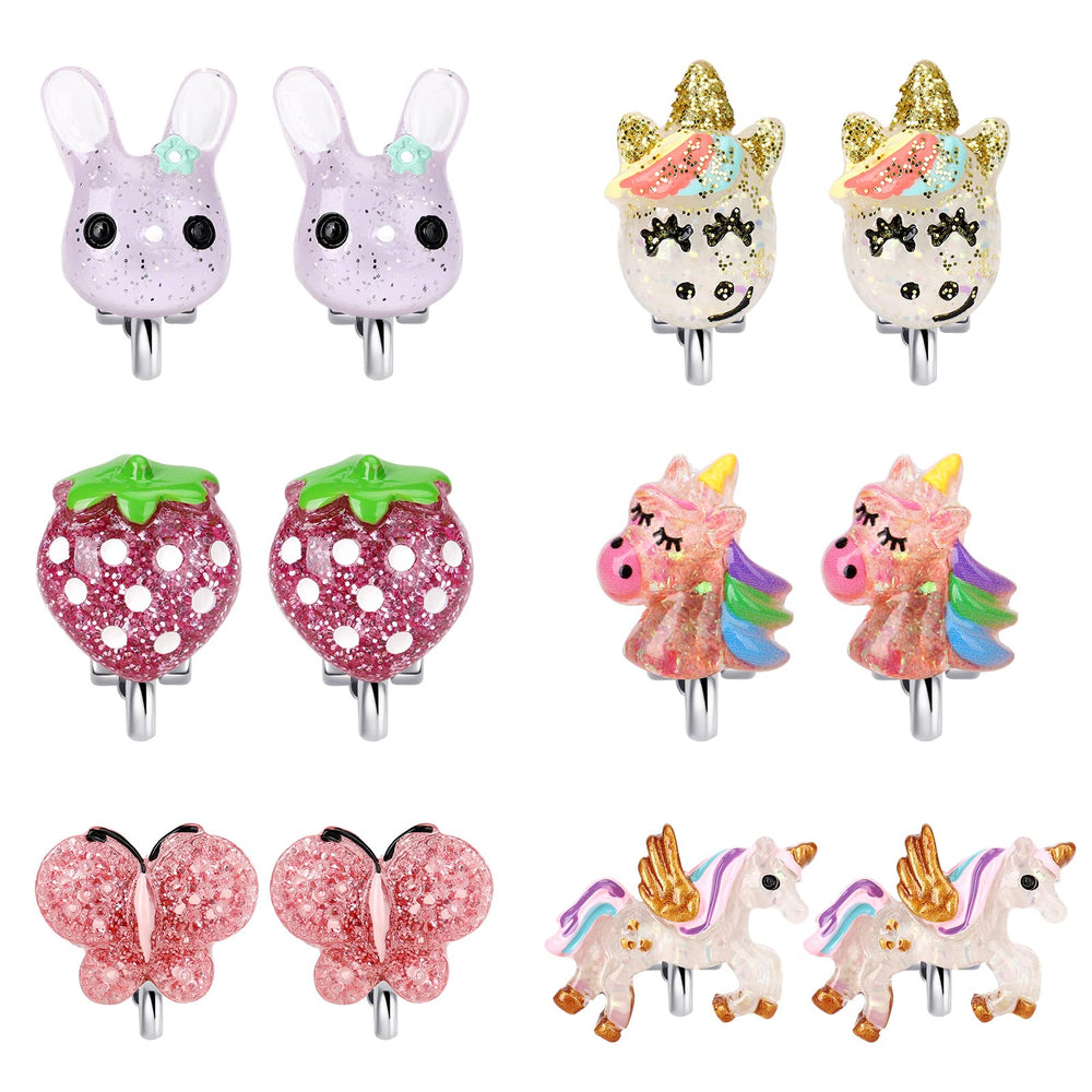 Wingchold unicorn clip-on earrings for kids with glittery dress-up appeal.