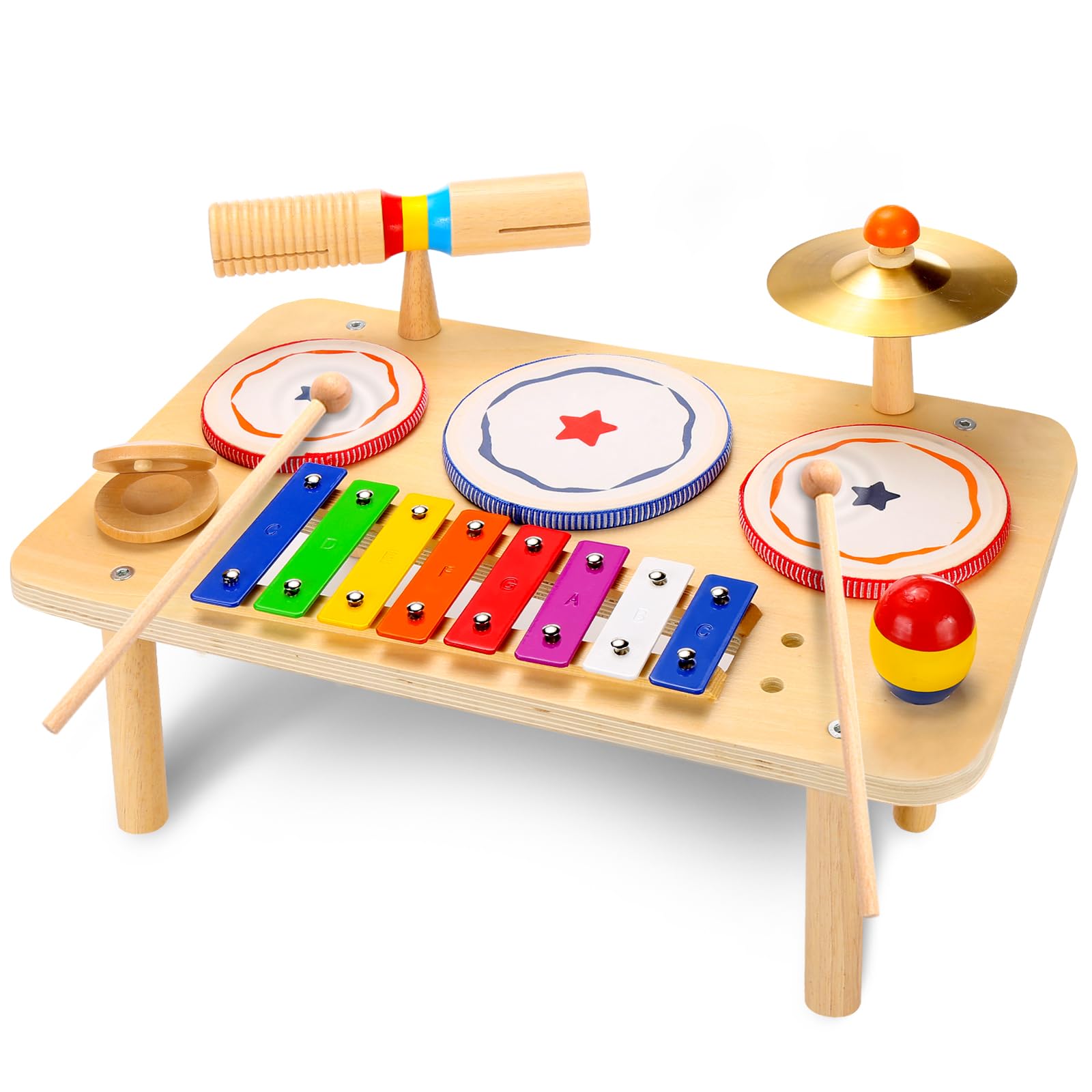 Wingyz Baby Drum Set front view with drums and rainbow xylophone for rhythm learning