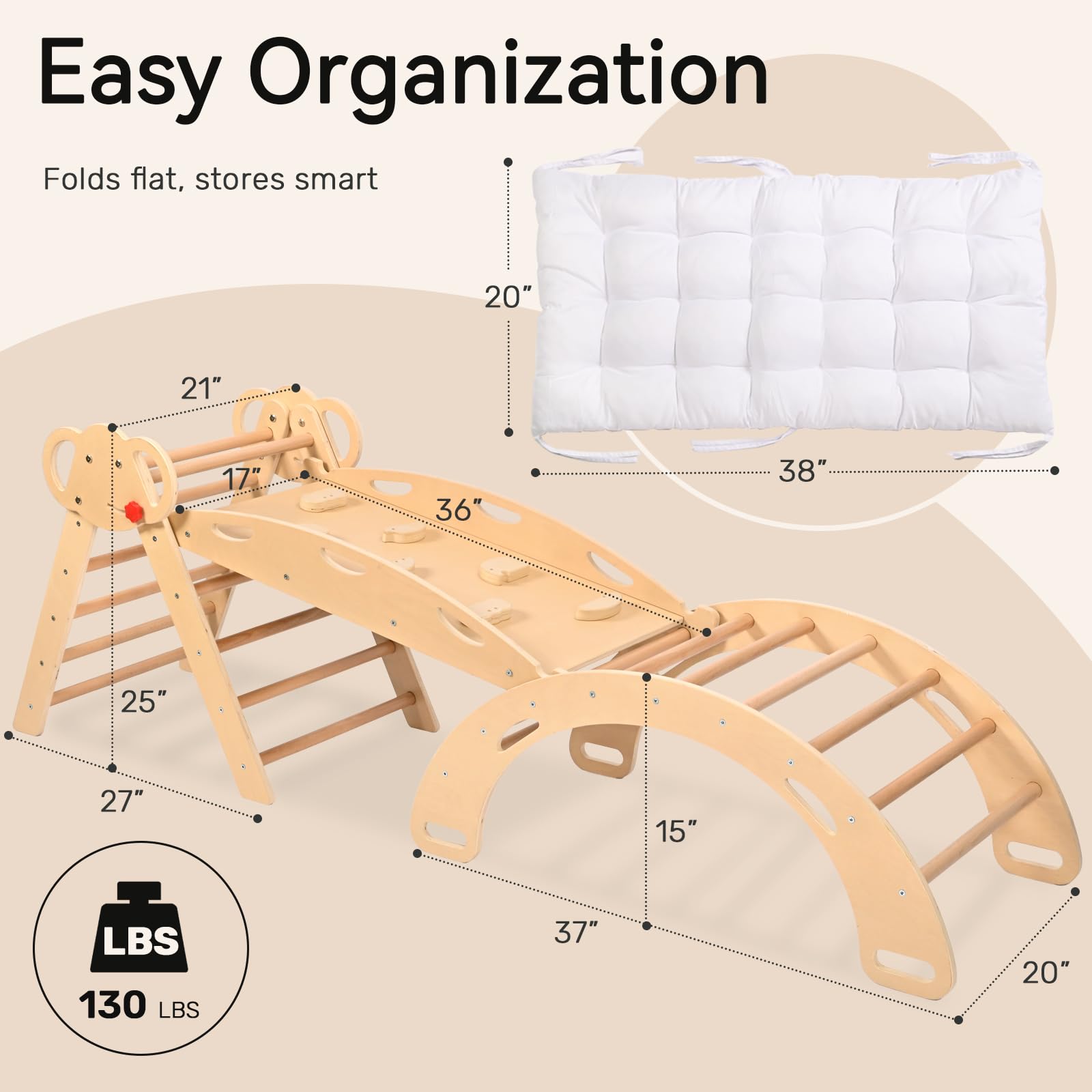 Wingyz Pikler triangle foldable design—compact storage for small playrooms
