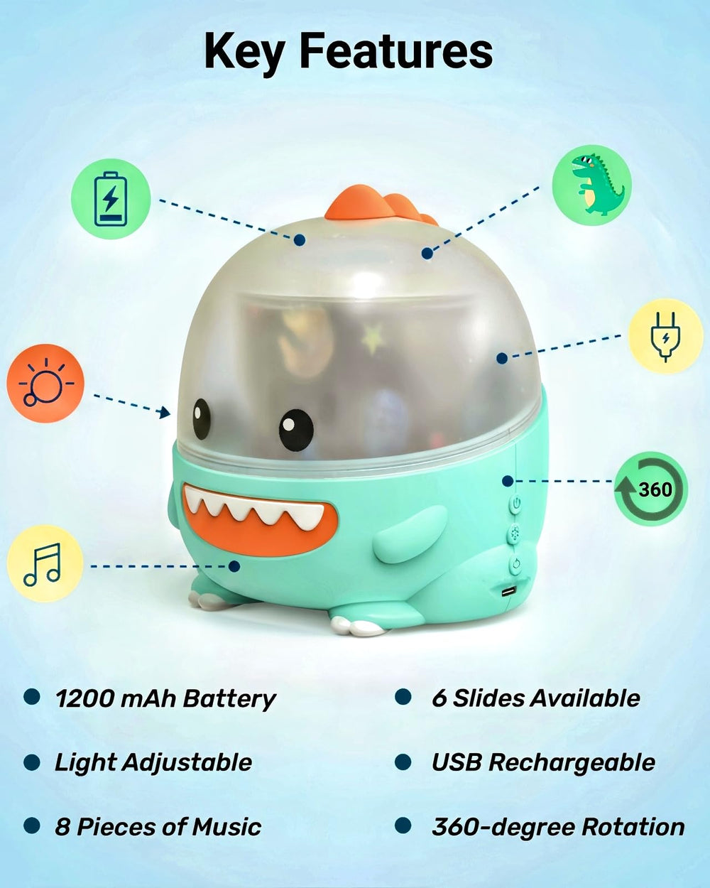 WINICE Dinosaur Projector rechargeable battery enables cordless use