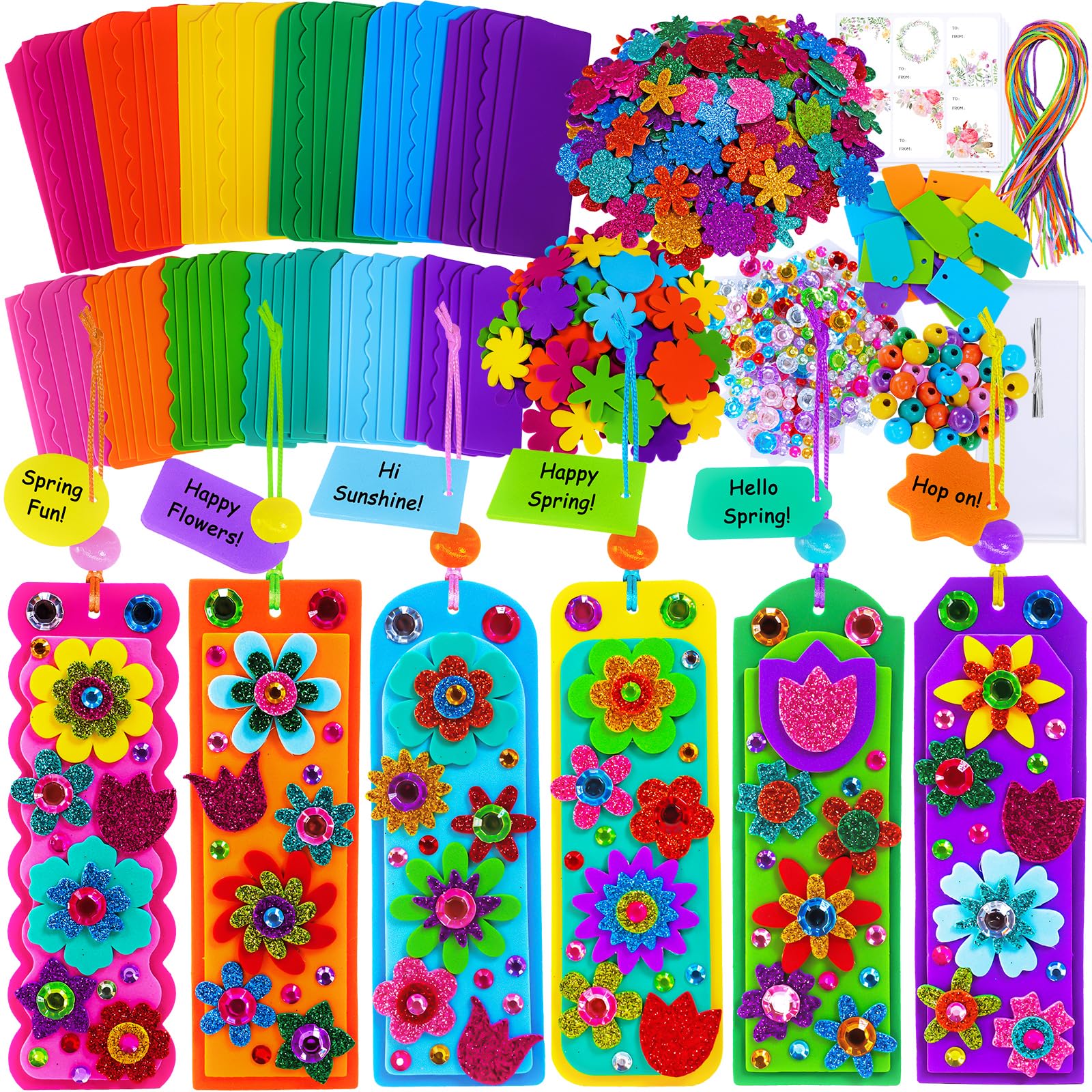Winlyn 36-set flower crafts kit overview for kids' DIY bookmarks