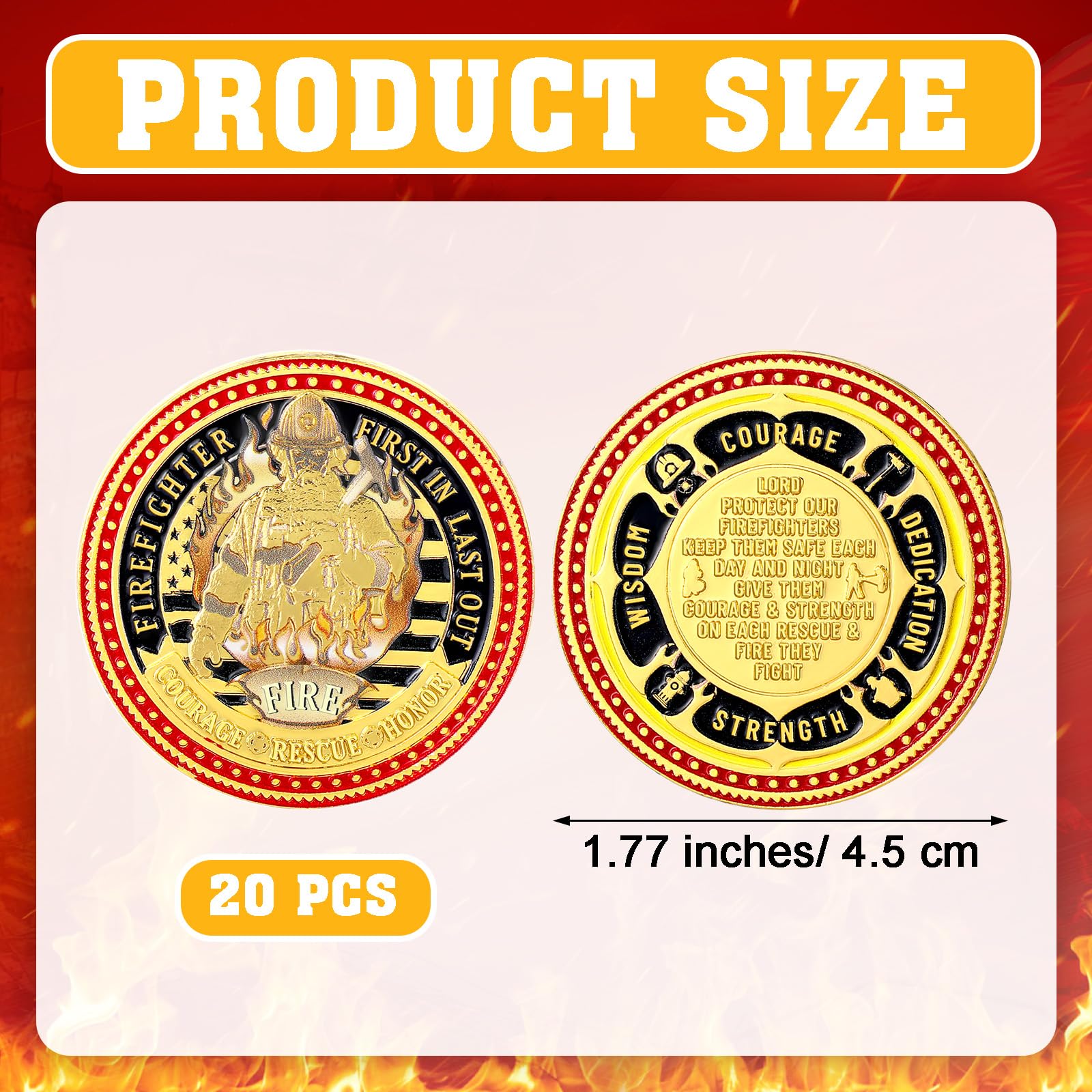 WinnerWhy firefighter coins 4.5 cm diameter close-up shows detailed design