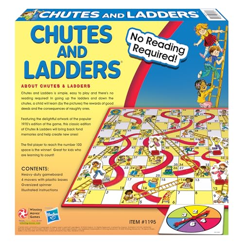 Winning Moves Chutes Ladders game pieces; quick setup for family fun
