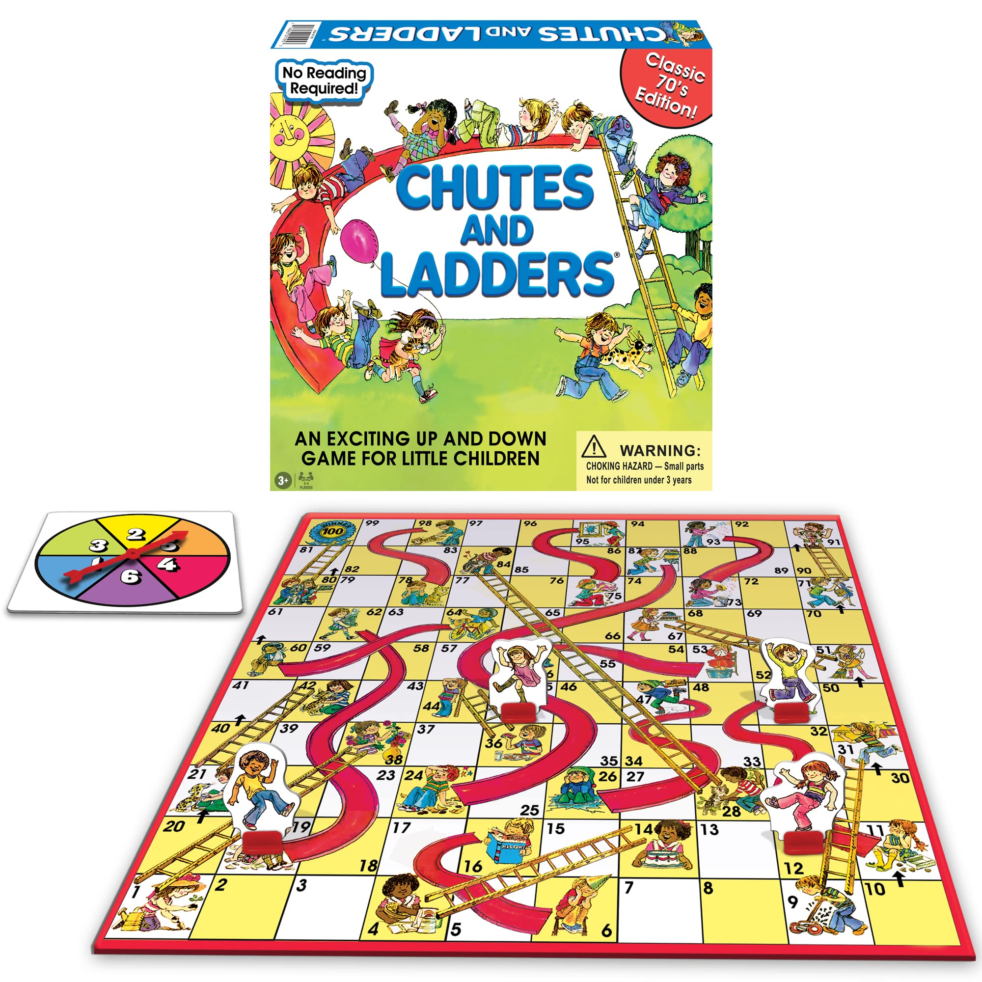 Winning Moves Classic Chutes and Ladders board with 1970s artwork for nostalgic family play