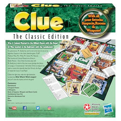Winning Moves Clue Classic board artwork featuring the six suspects including Professor Plum