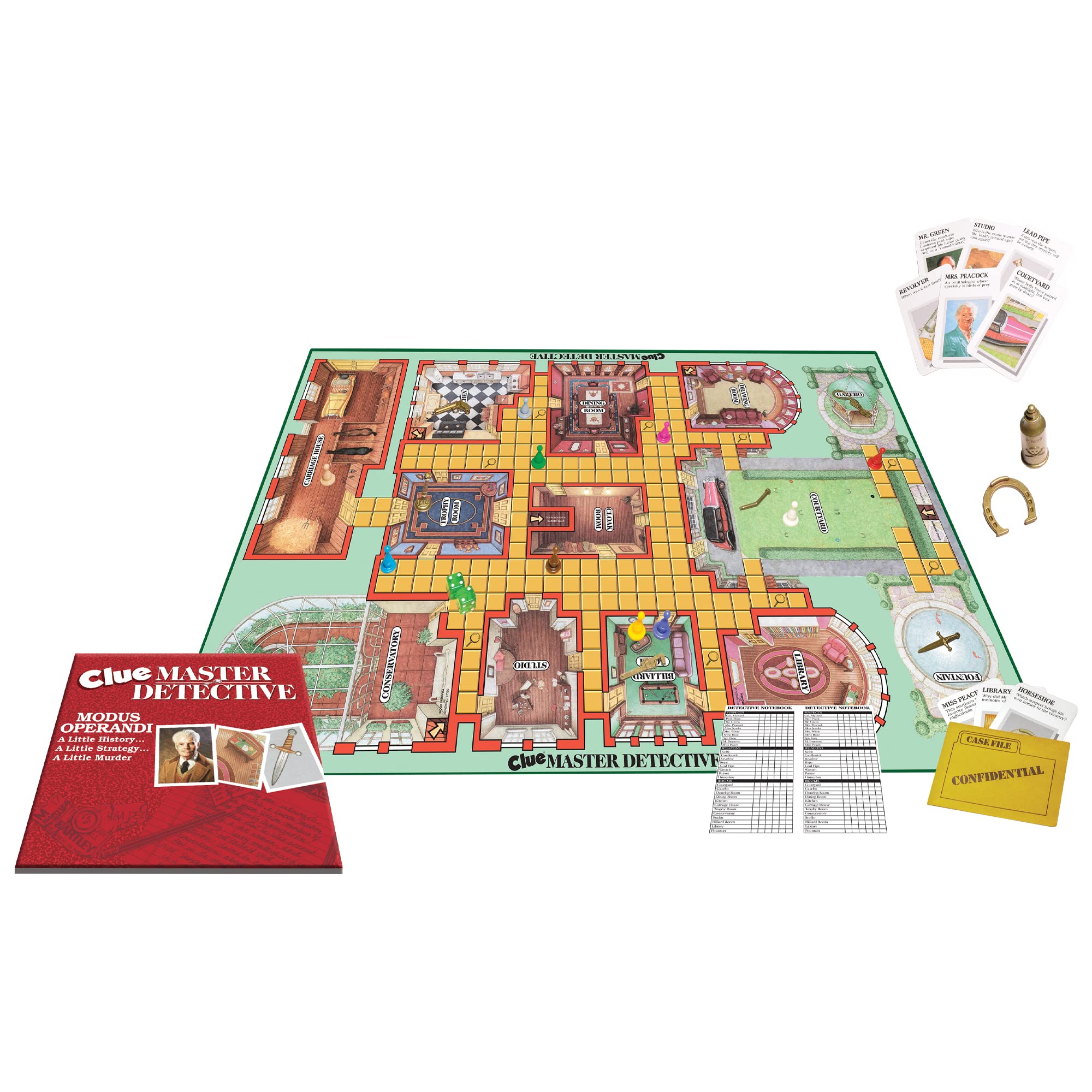 Winning Moves Clue Master Detective dice and notebook support strategic deductions.