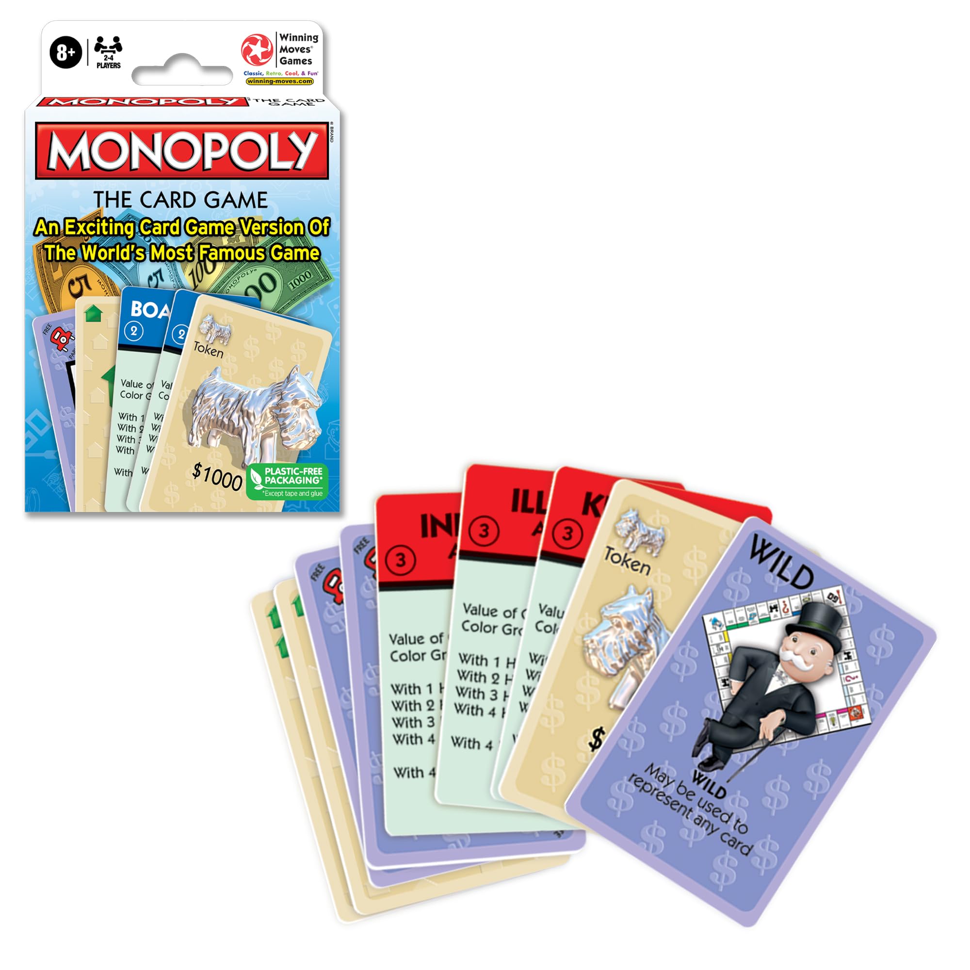 Winning Moves Monopoly The Card Game deck of 60 cards ready for quick family fun.