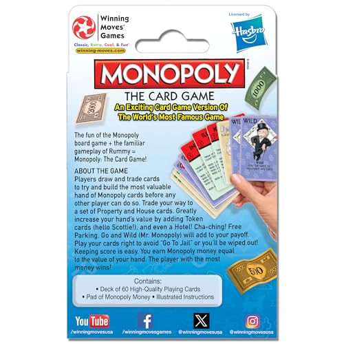 Winning Moves Monopoly The Card Game money pad and instructions supporting guided, friendly play.
