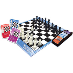 Winning Moves No Stress Chess tray keeps cards organized for easy setup.