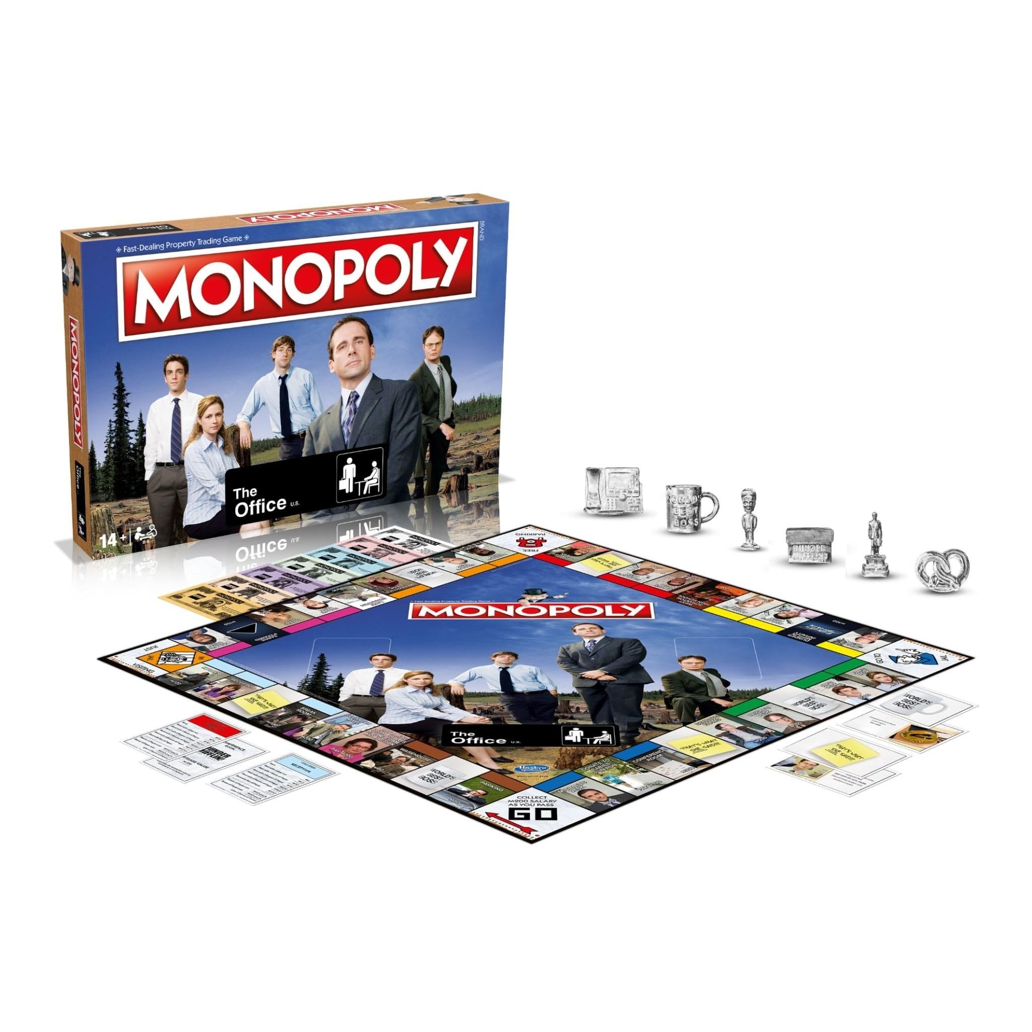 Winning Moves The Office Monopoly includes six metal tokens for familiar gameplay prompts.