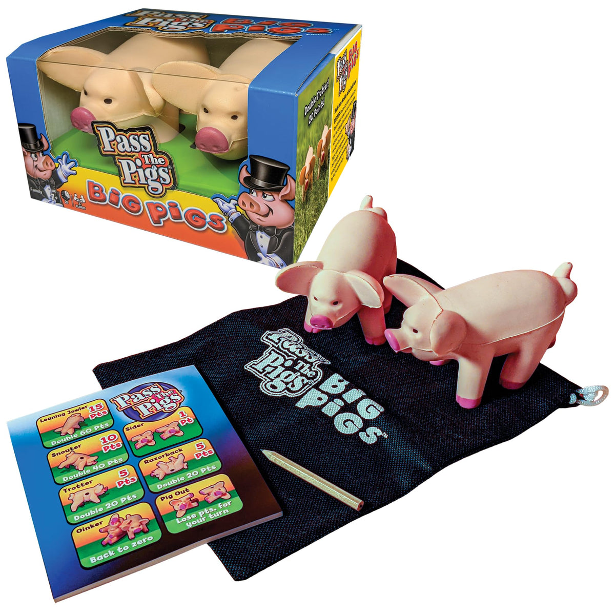Winning Moves Pass The Pigs Big Pigs oversized foam pigs ready to roll.