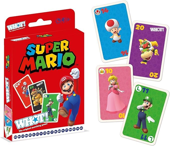 Peach, Yoshi, and Toad character cards in Winning Moves Mario WHOT! set