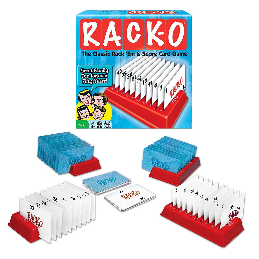 Winning Moves Rack-O with 60 cards and 4 racks for quick, family-friendly competition.
