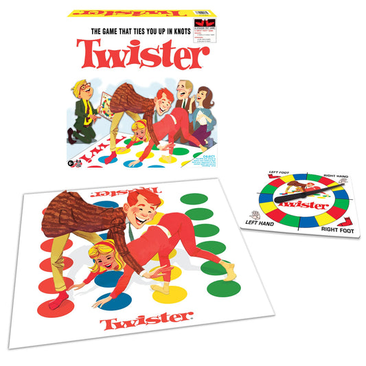 Winning Moves Twister with oversized spinner mat for family fun.