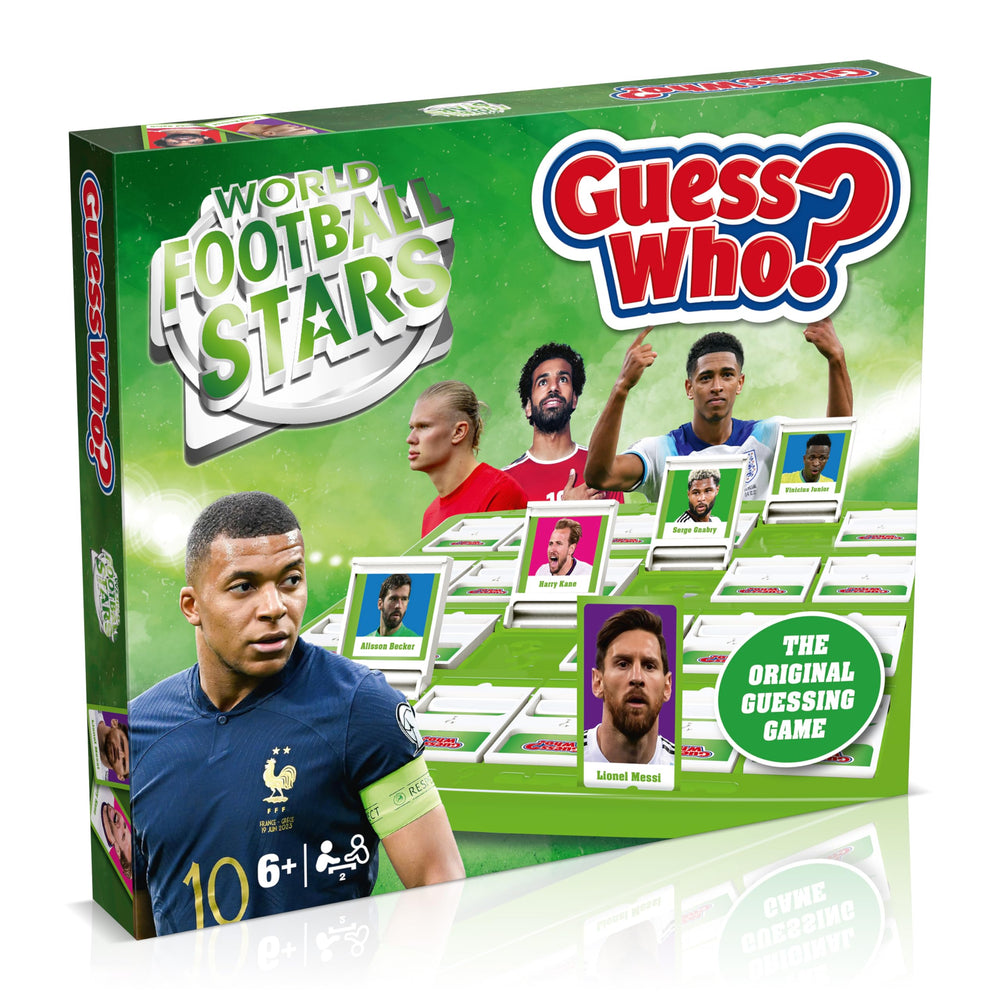 Winning Moves Guess Who? front box with football legends, ideal for fans