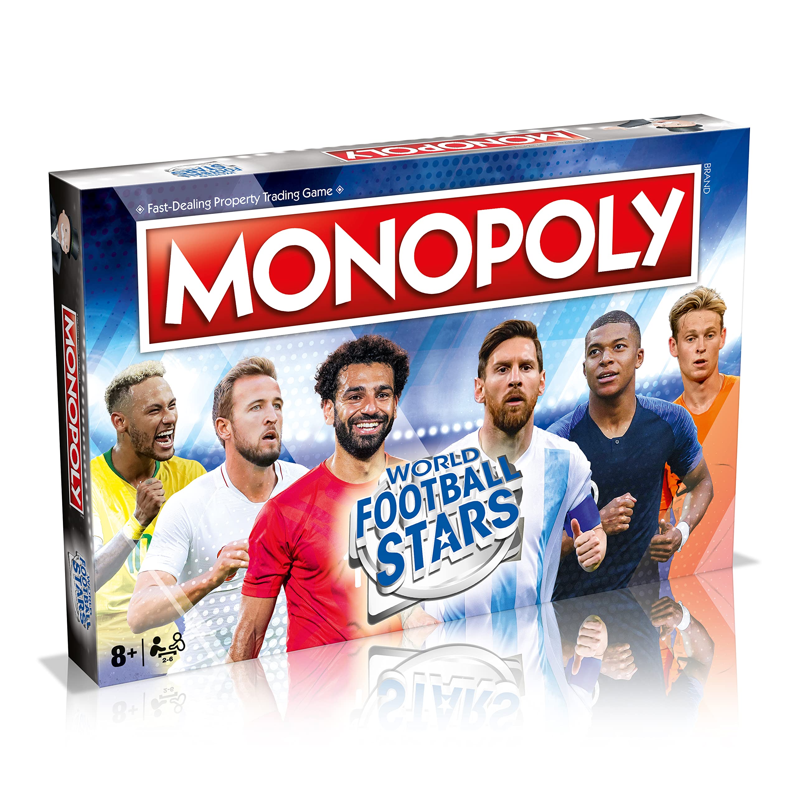 Winning Moves World Football Stars Monopoly age 8 plus indicator on packaging.