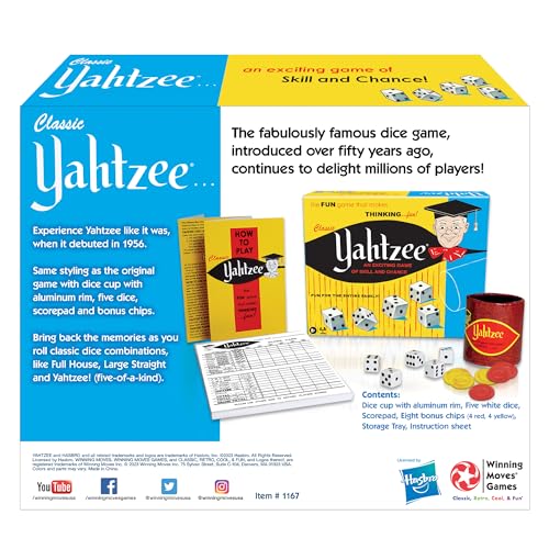 Winning Moves Yahtzee scorepad and bonus chips for clear round tracking.