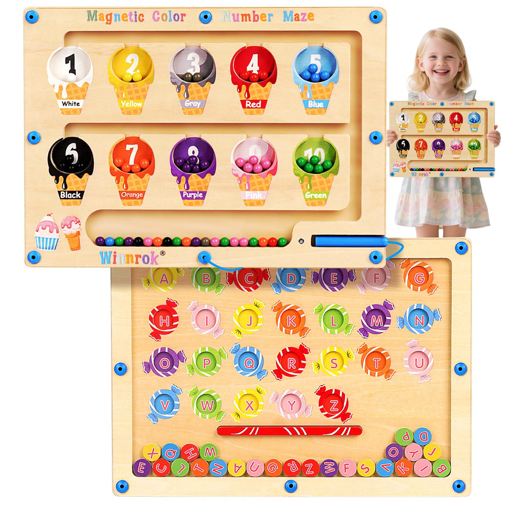 Winnrok 2-in-1 magnetic color and number maze front view for color and counting practice.