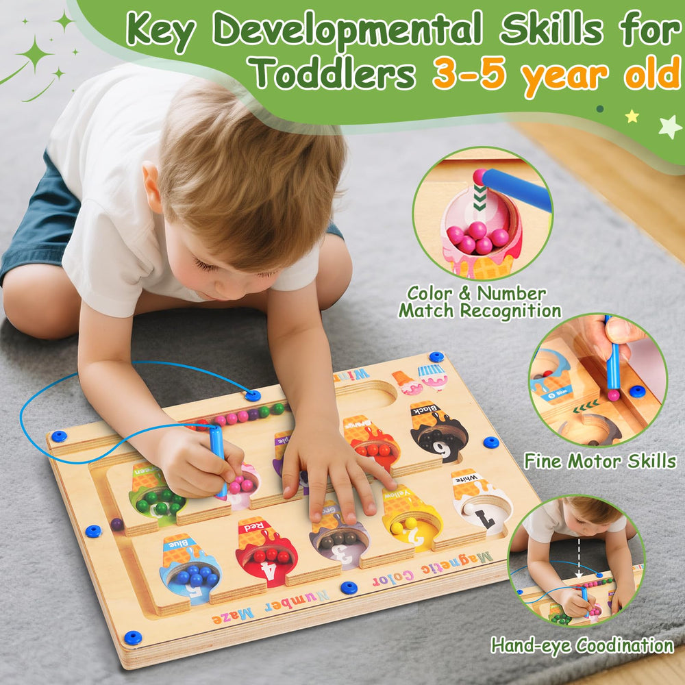 Winnrok wooden magnetic maze board close-up emphasizing safe smooth wood and rounded edges.
