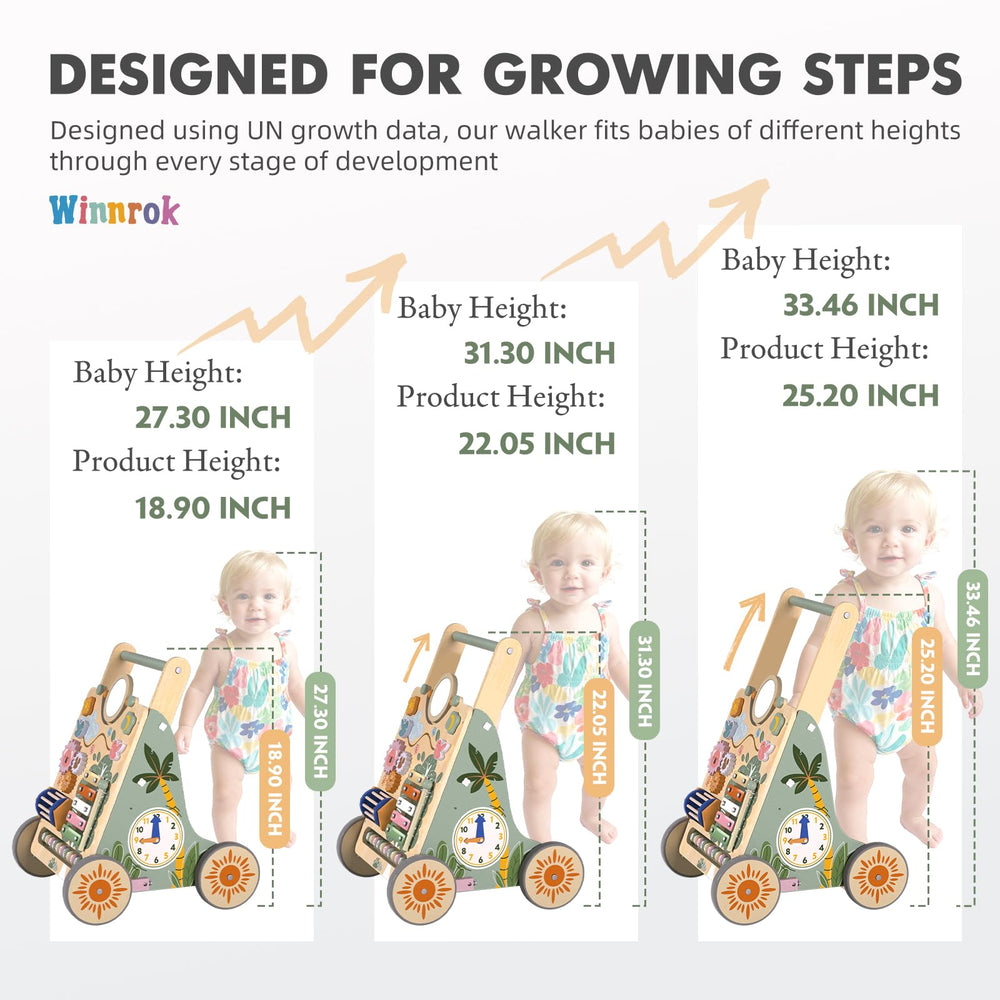 Winnrok walker at 22-1 inches height adjusts as baby grows