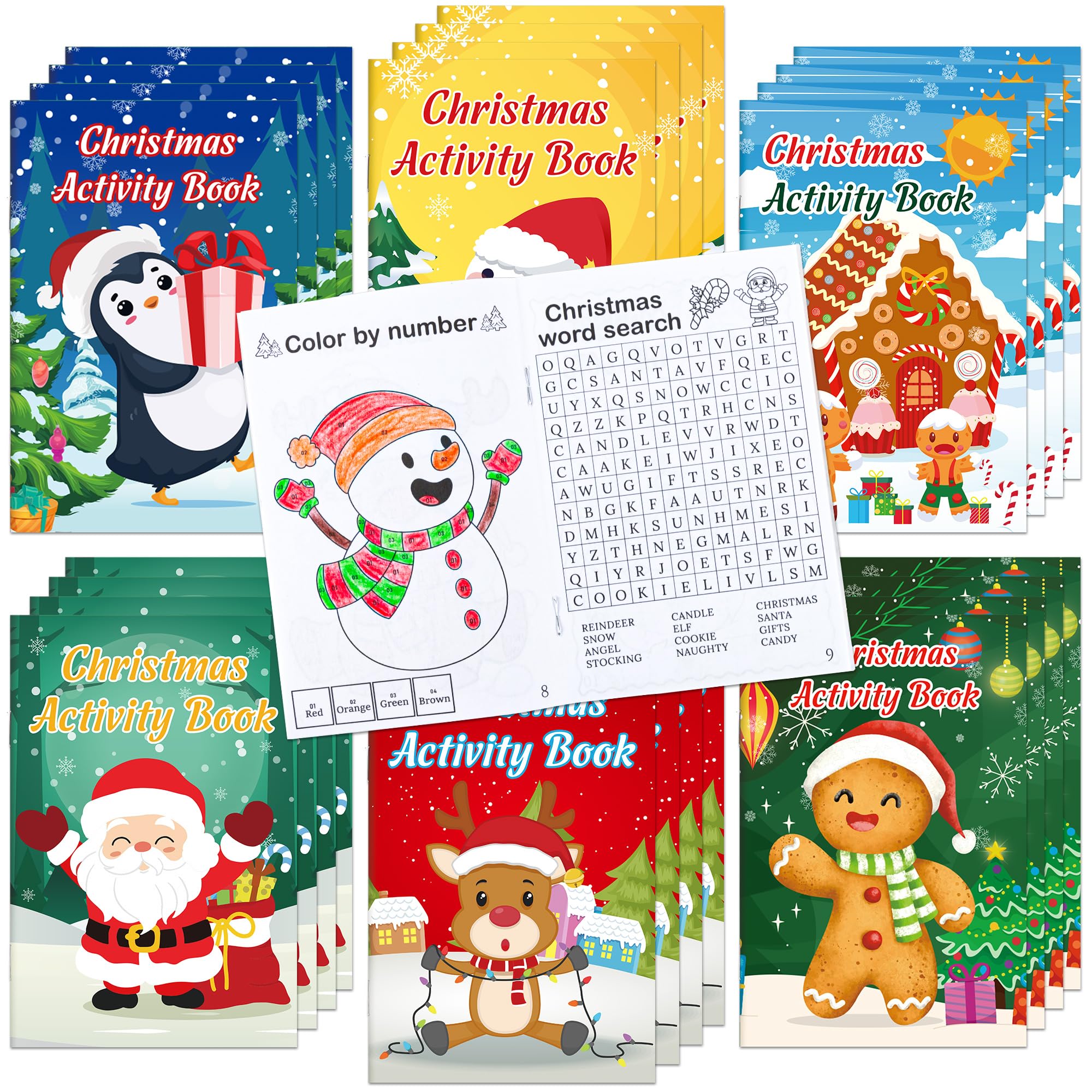 Winrain 24pcs Christmas activity books bulk cover for classroom gifting.