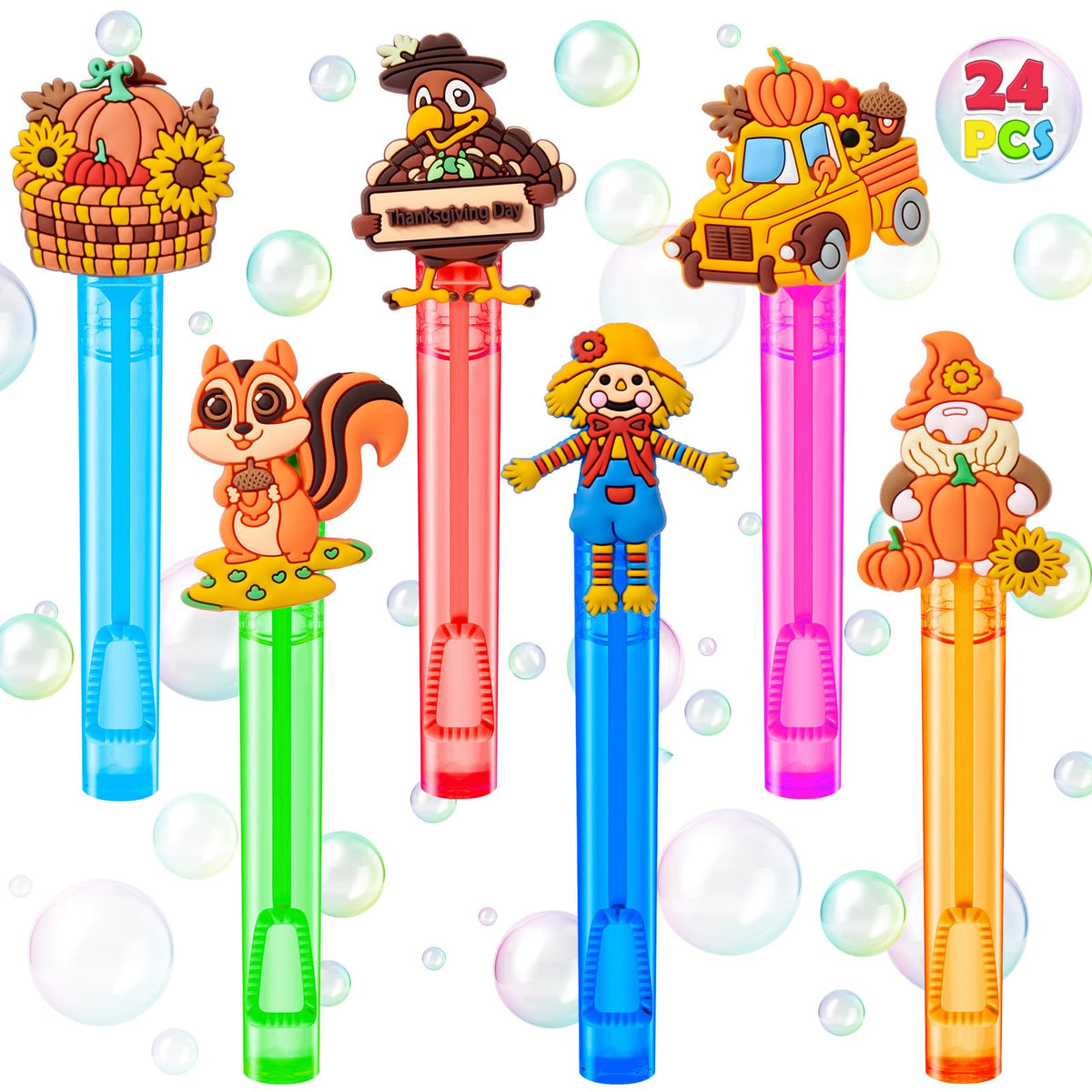 Winrayk fall mini bubble wands with 6 toppers for colorful party favors.