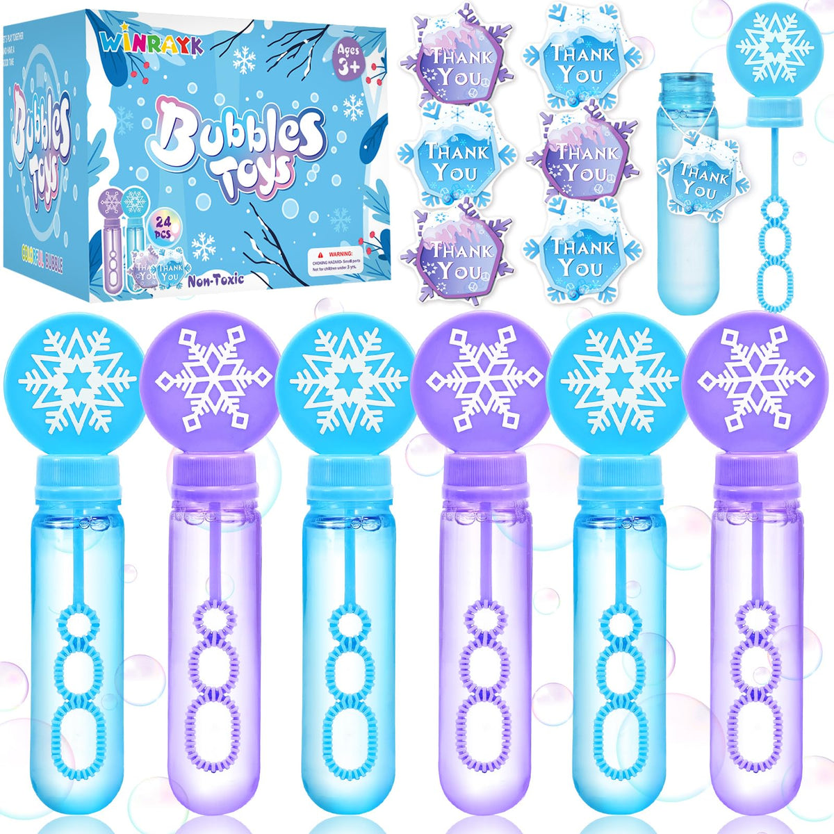 Winrayk snowflake bubble wands 24-pack brighten winter playtime.