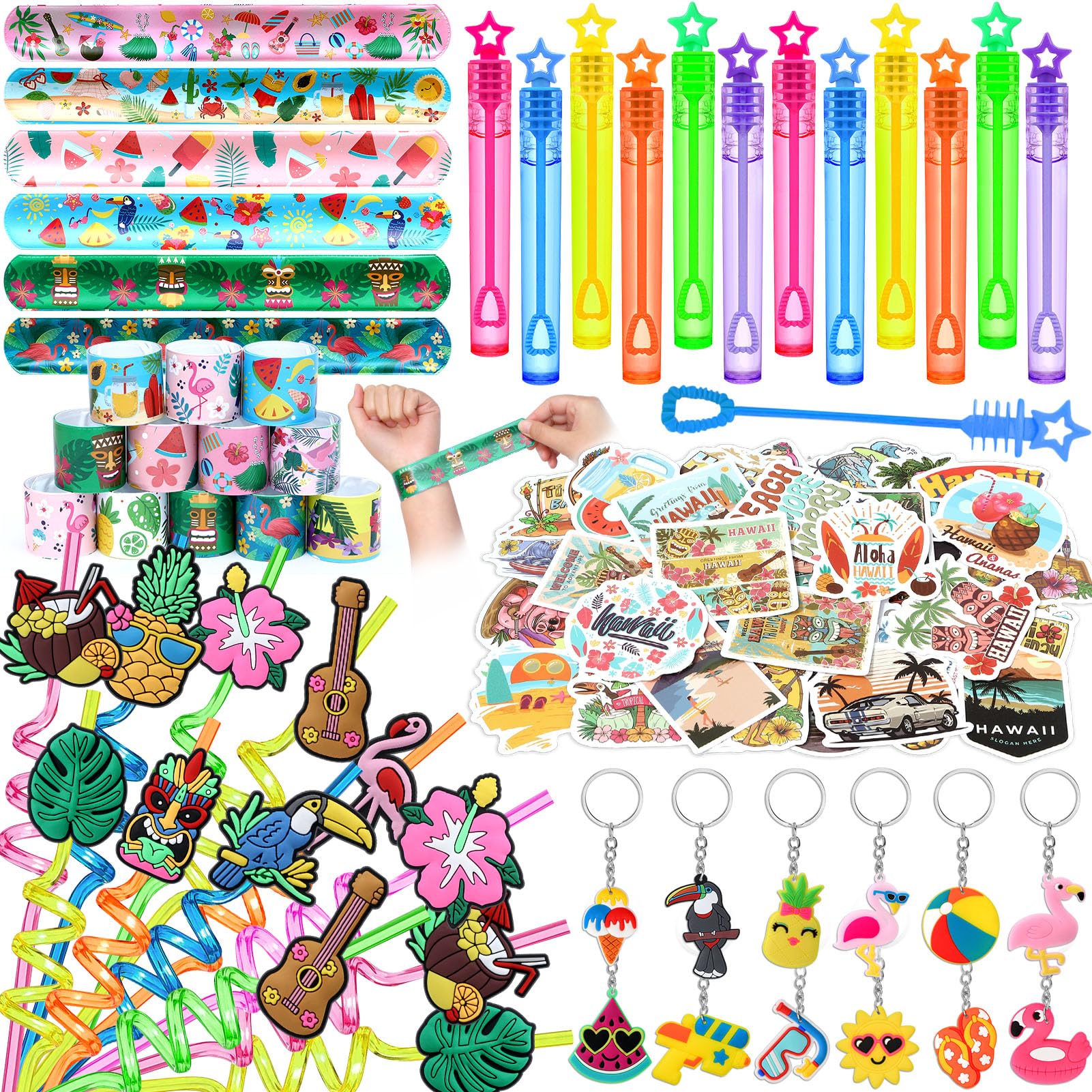 Winrayk tropical luau straws provide colorful, reusable drink accents for kids' parties.