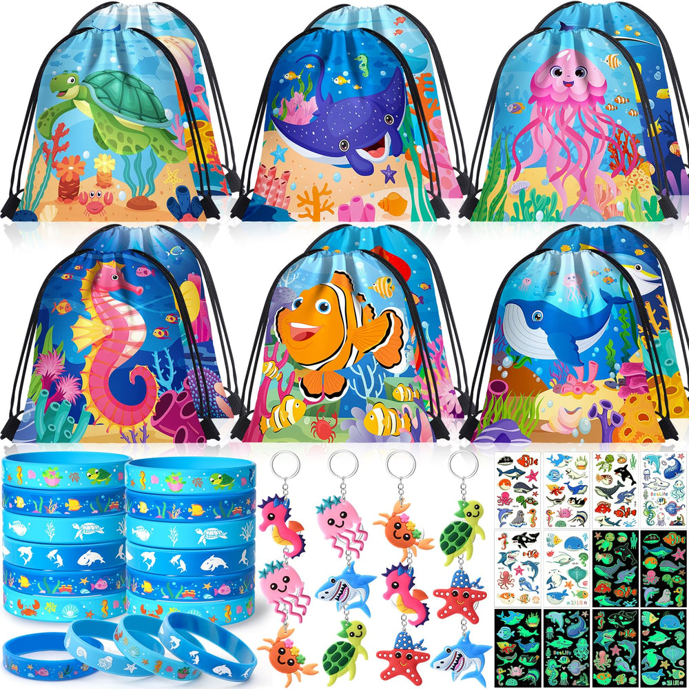 Winrayk drawstring sea bags with playful ocean designs for easy party favor packing