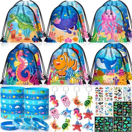 Winrayk drawstring sea bags with playful ocean designs for easy party favor packing