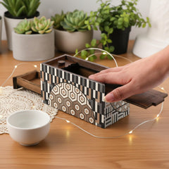 Winshare Enigma Decode Puzzle Box side view showing wood pattern.