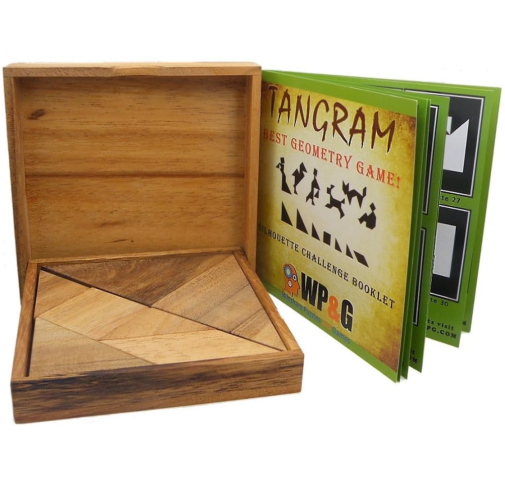 Winshare Tangram wooden puzzle set with seven tans for silhouette challenges.