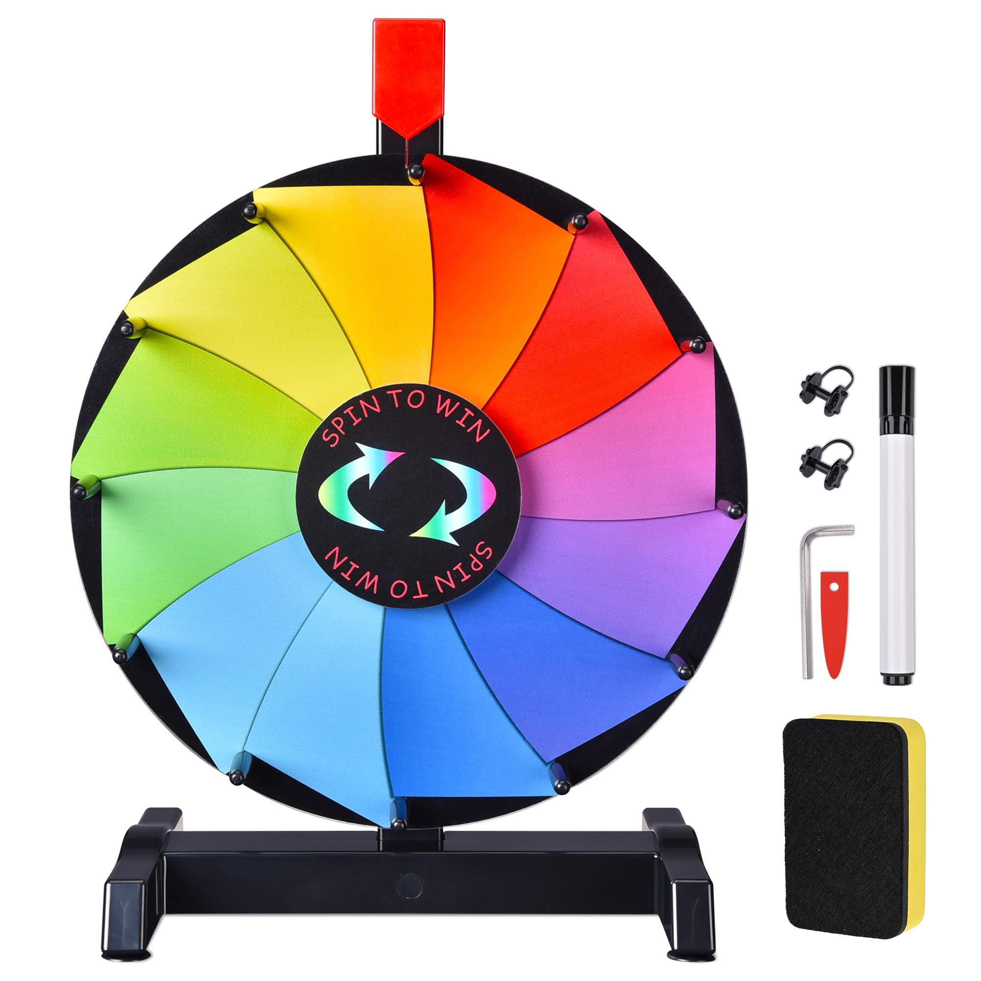 WinSpin 12-inch prize wheel on tabletop base for family games and classroom activities.
