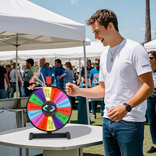 WinSpin 12in prize wheel tabletop, side view, smooth rotation for engaging spins