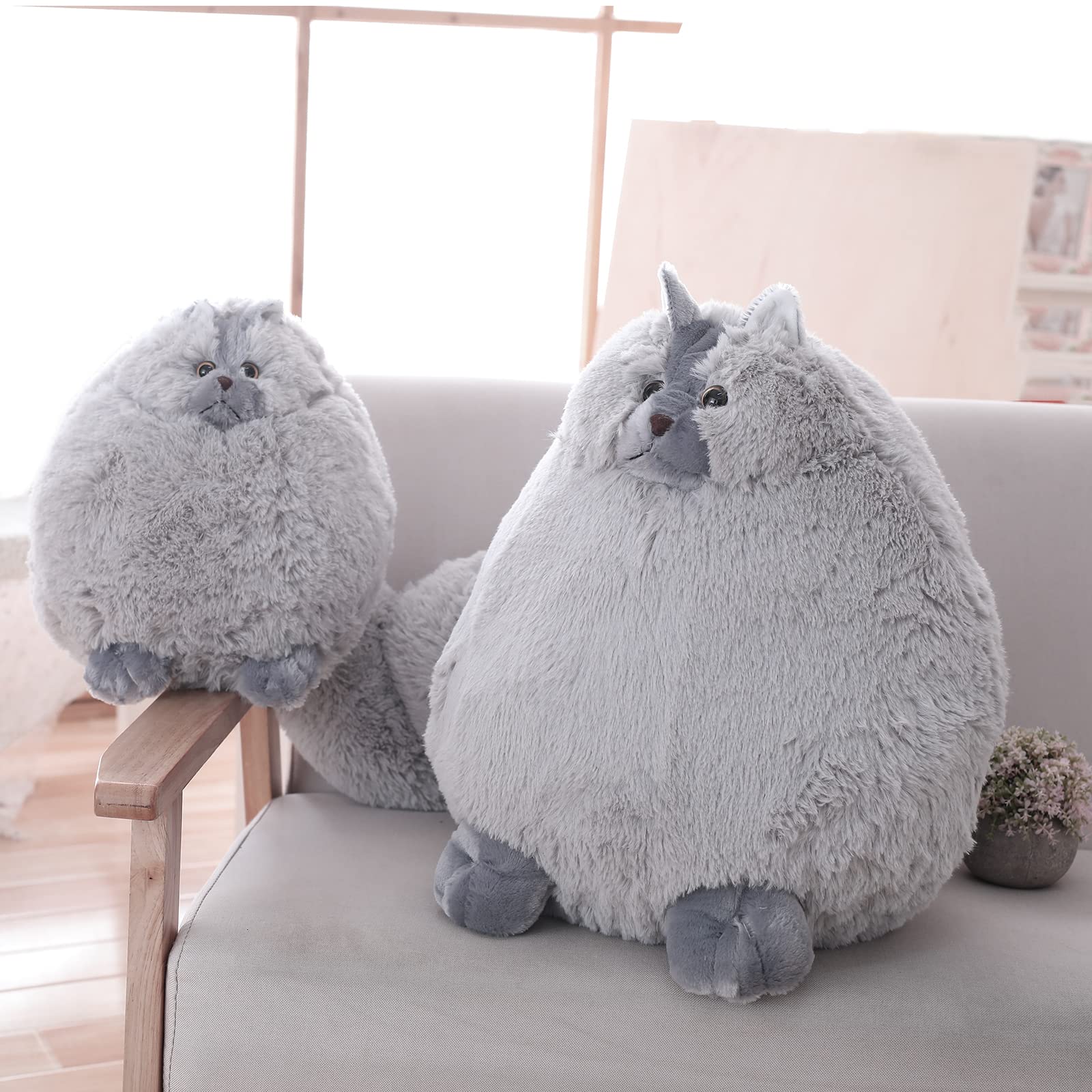 Winsterch gray stuffed cat 10in face detail with soft features.