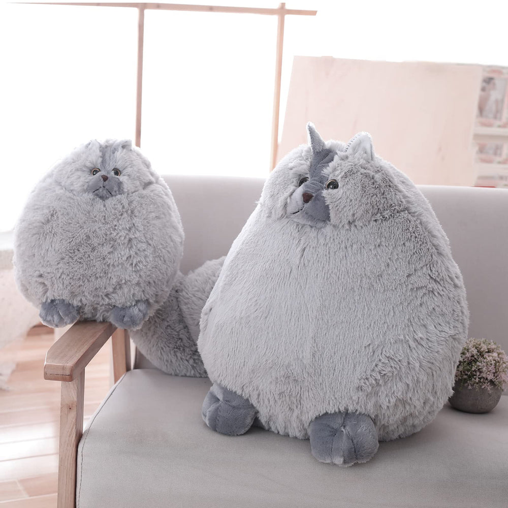 Winsterch gray stuffed cat 10in face detail with soft features.