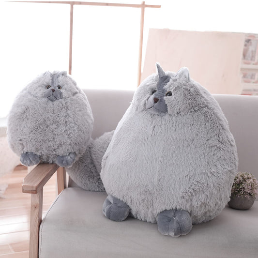 Winsterch gray stuffed cat 10in face detail with soft features.