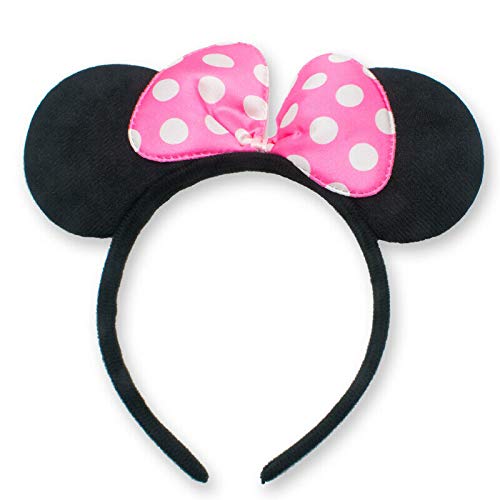 Winvin mouse ear headband with black ears and pink bow for festive outfits
