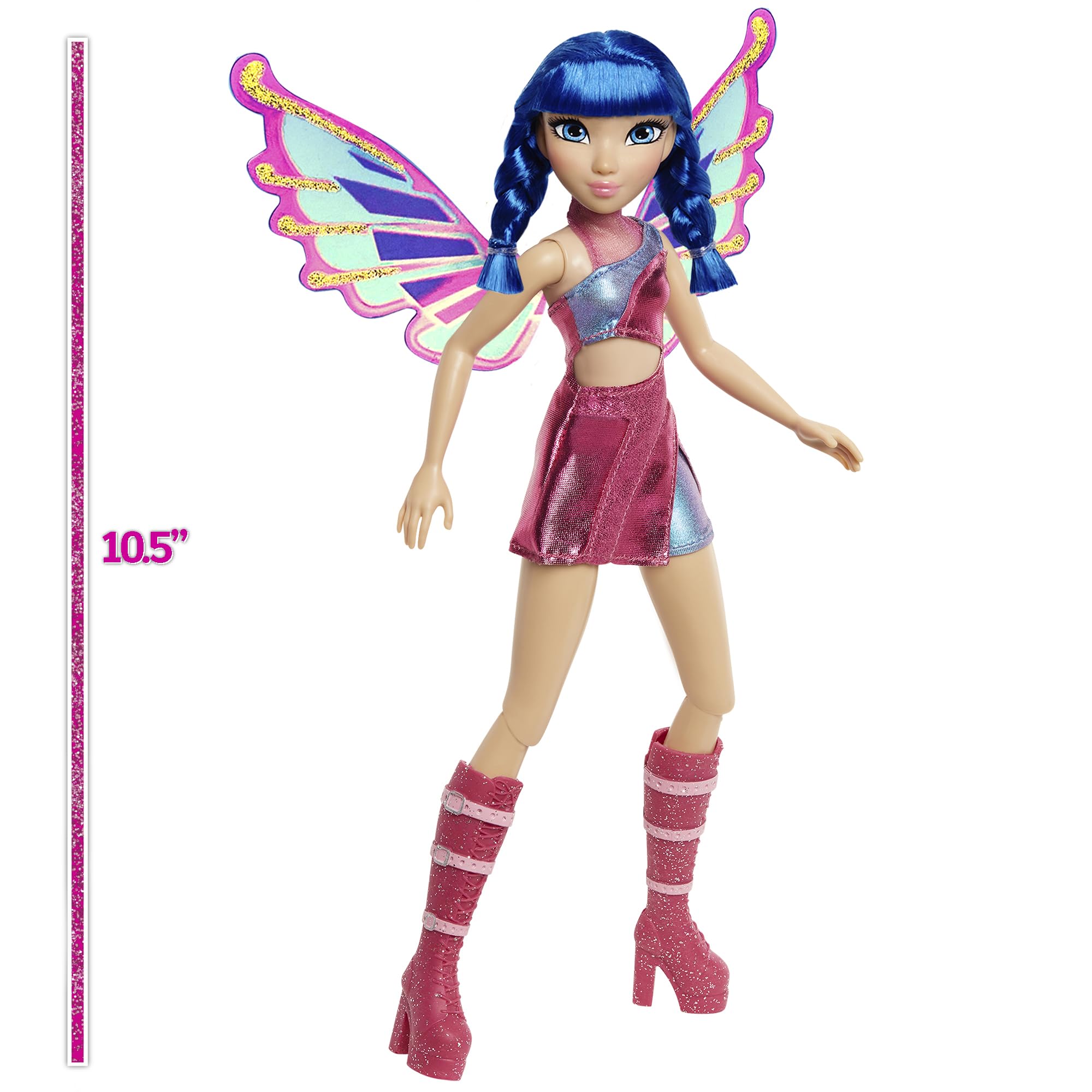 Musa doll features blue braids and bangs for authentic styling.