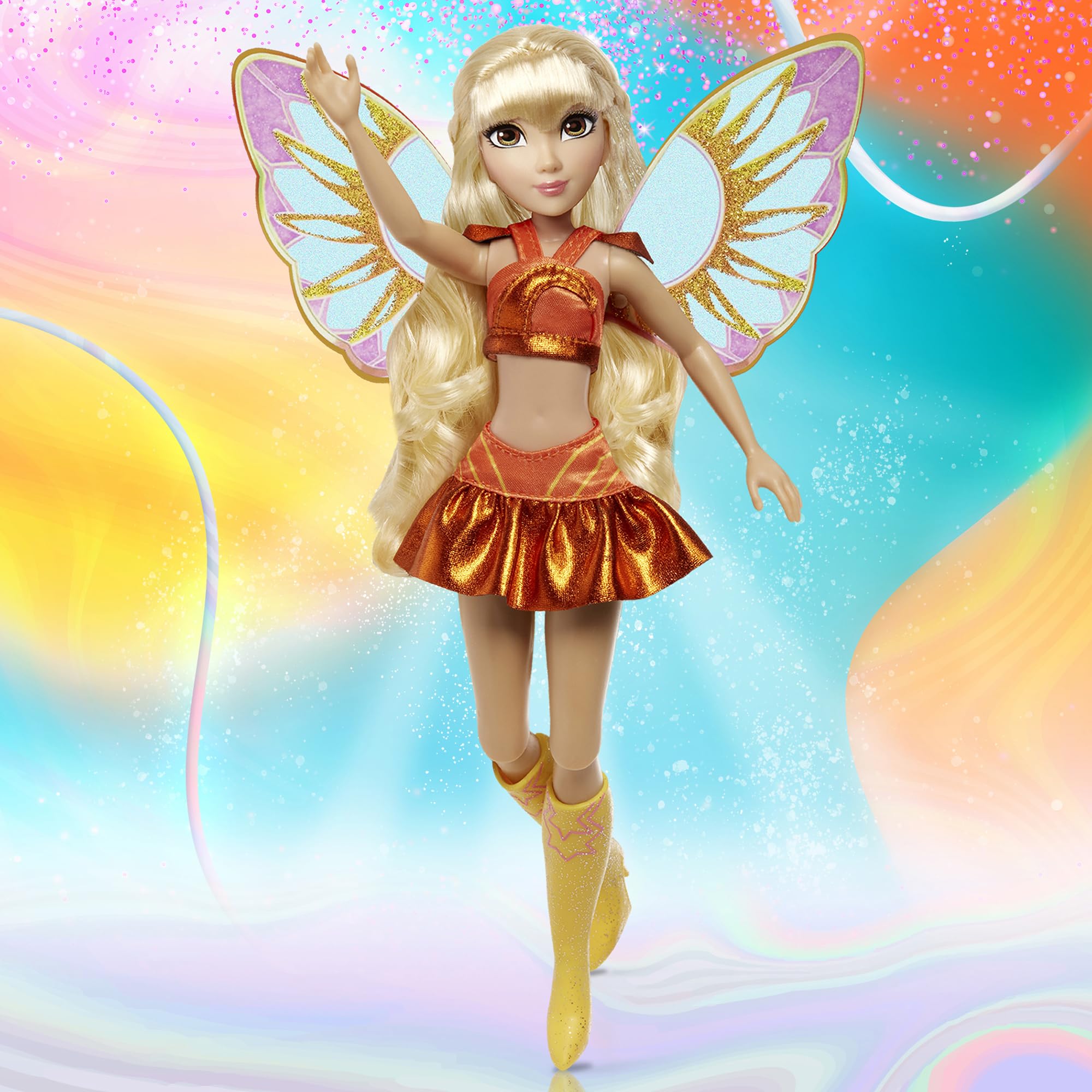 Winx Club Stella golden boot shine enhances magical wardrobe moments.