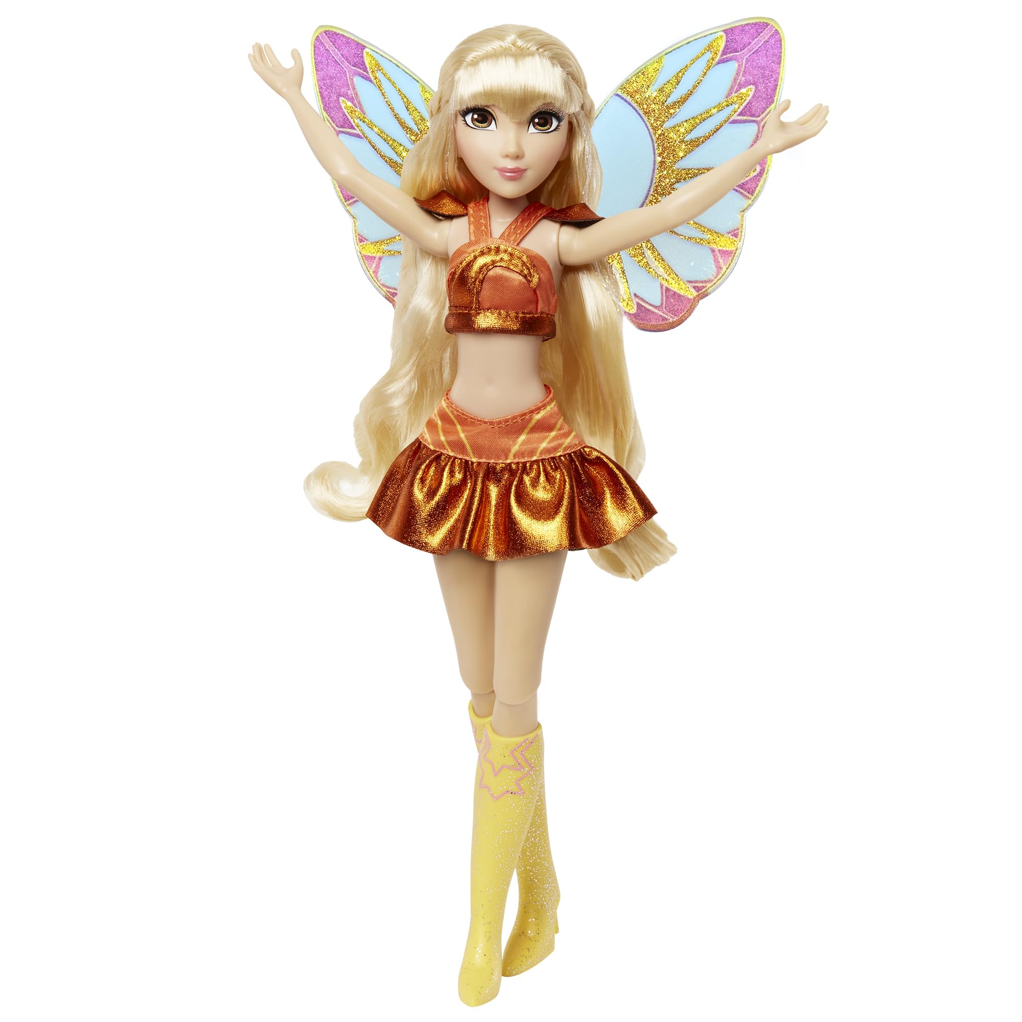 Winx Club Stella long blonde hair with tinsel highlights offers styling fun.