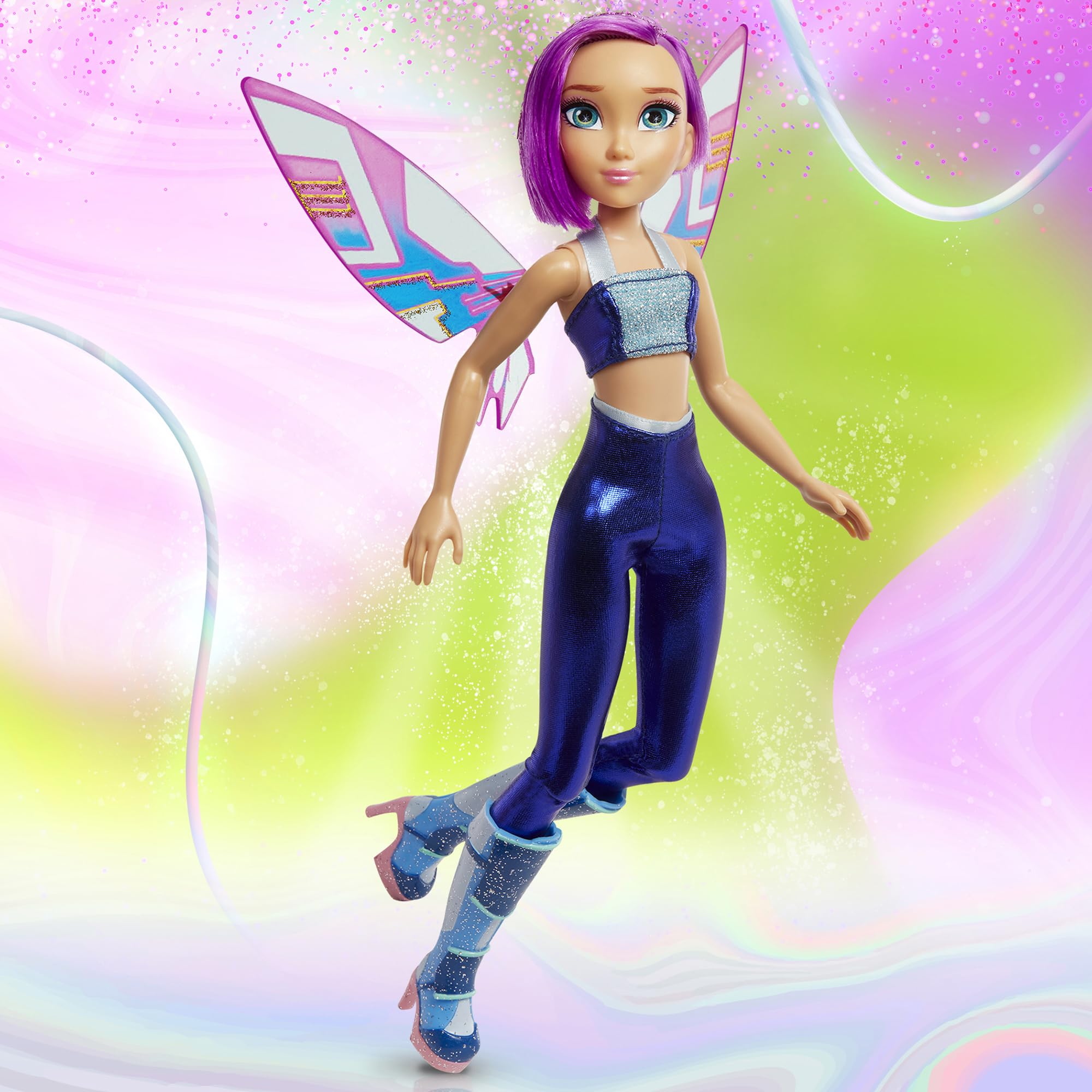 Metallic purple Tecna design with tech-style outfit and boots.