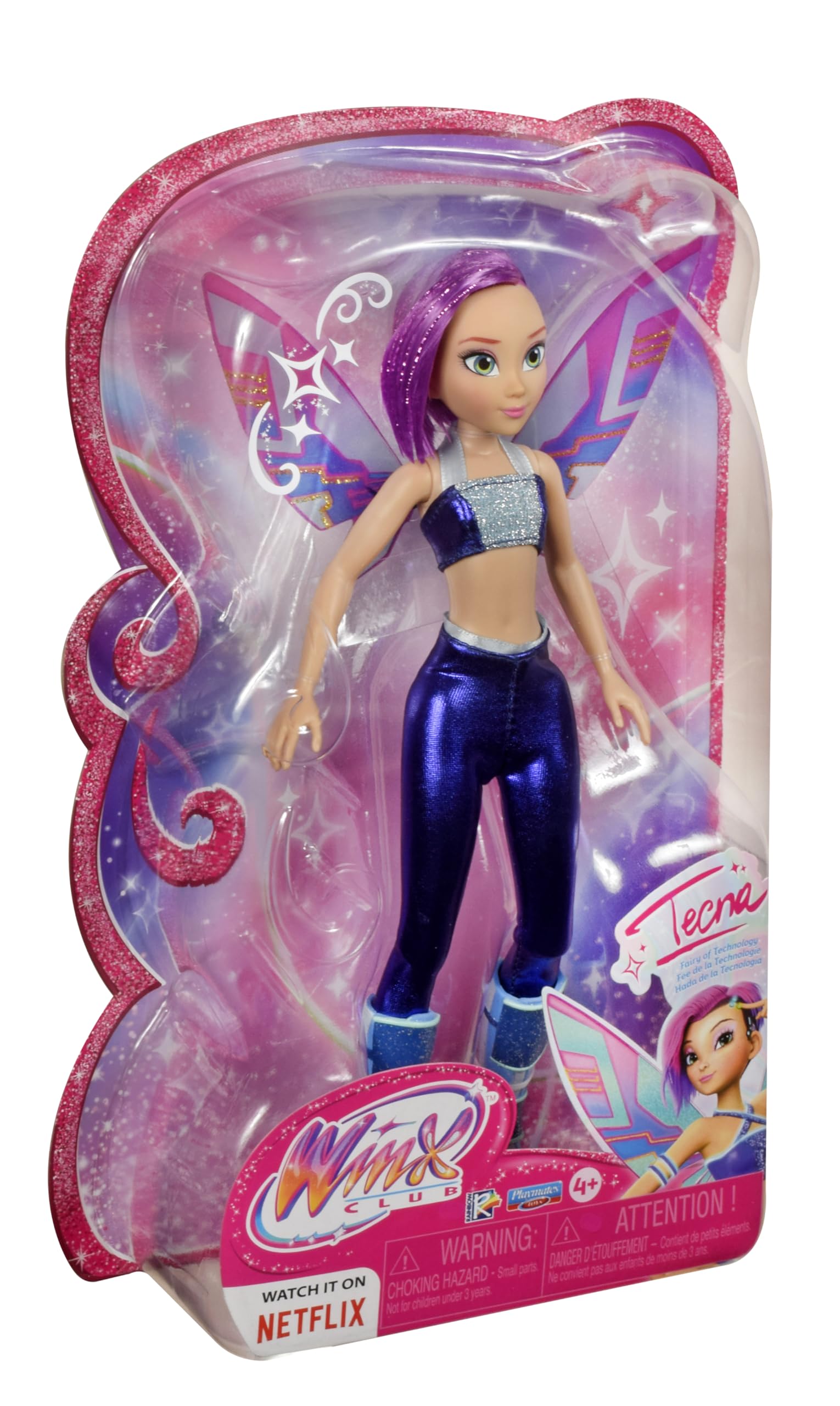 Tecna doll in metallic purple outfit and boots for imaginative adventures.