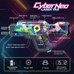 Cyber graffiti art design adds street-style flair to every laser tag match.