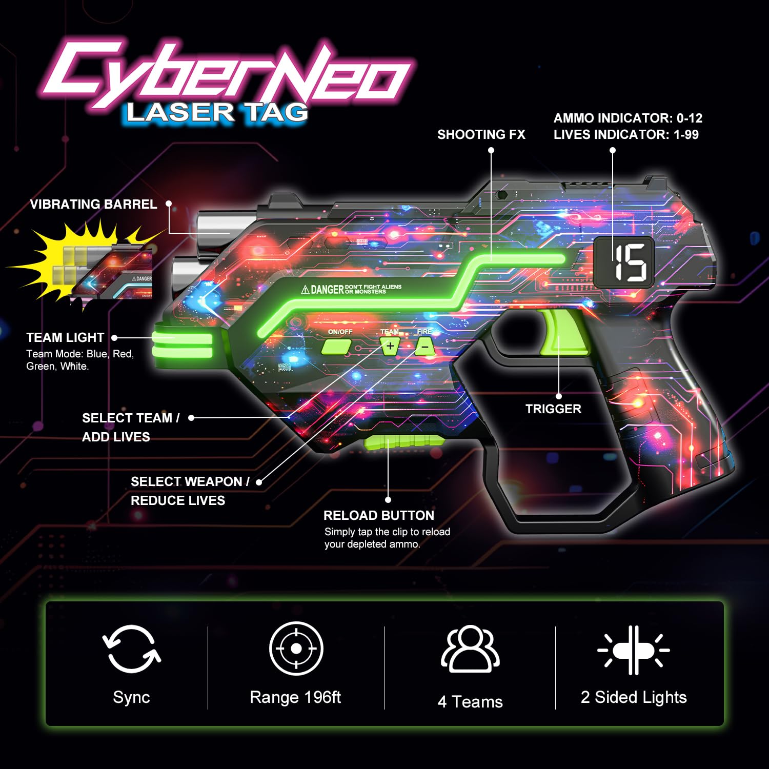 Winyea Tag laser tag gun dynamic barrel close-up for realism