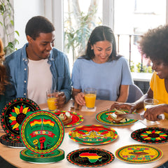 Wiooffen Juneteenth table setting with vibrant African pride plates